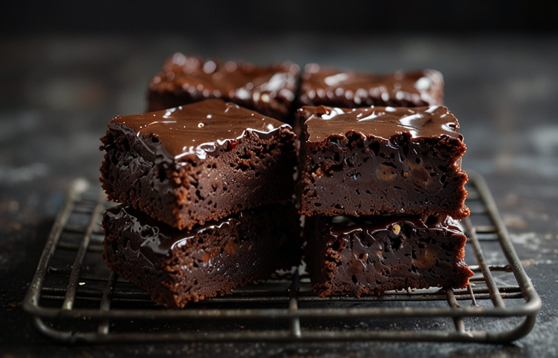 Freshly baked fudgy brownies