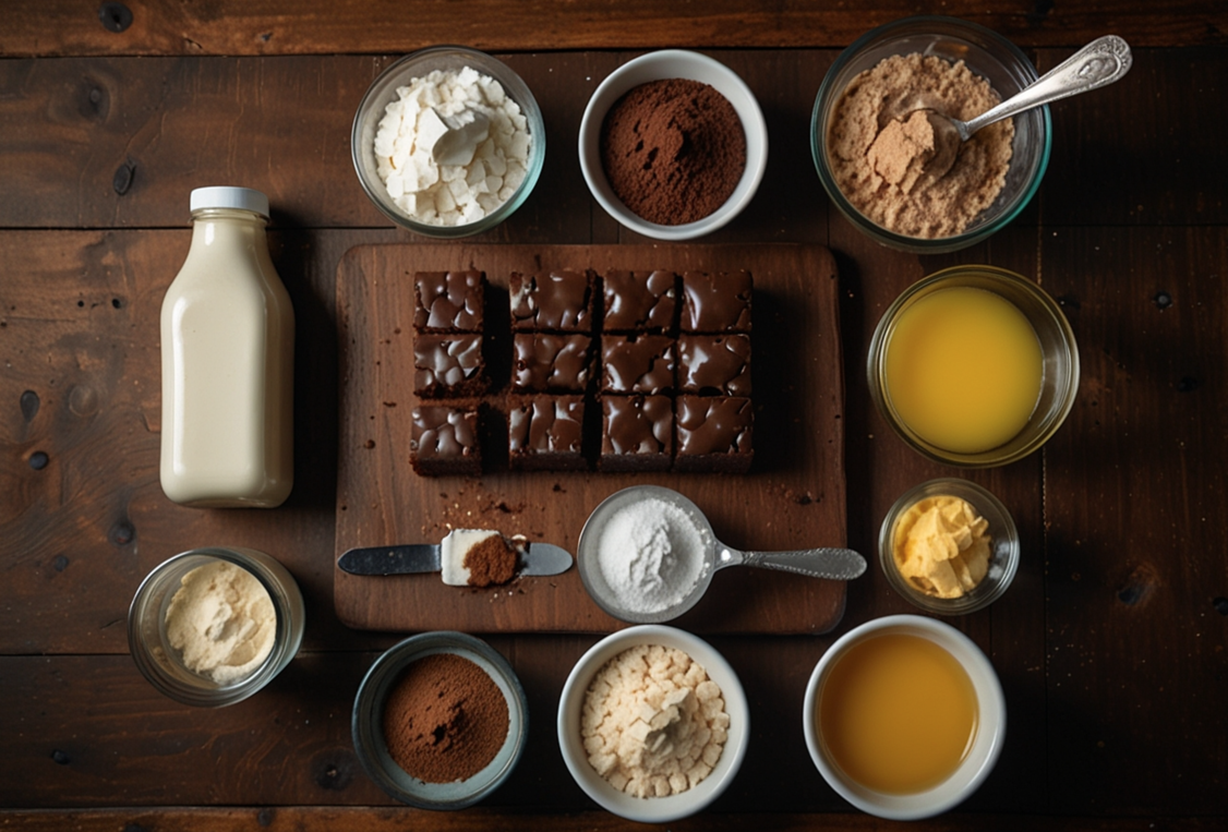 Brownie ingredients laid out on a table