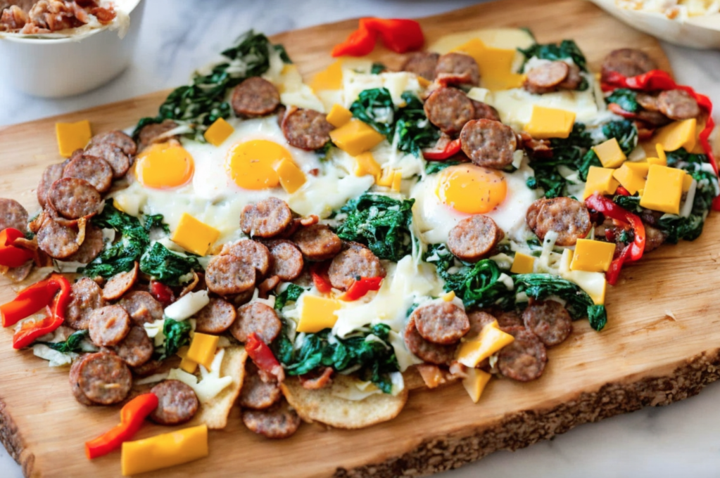 Step-by-step preparation of a breakfast pizza