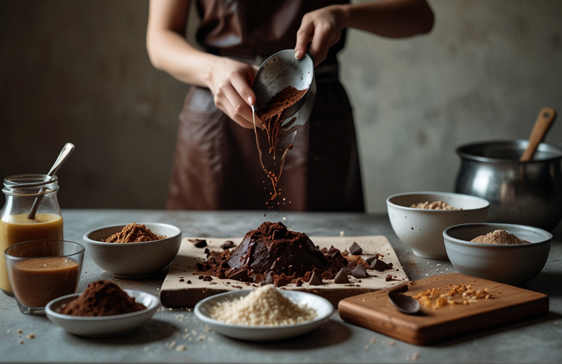 Mixing brownie ingredients in a bowl