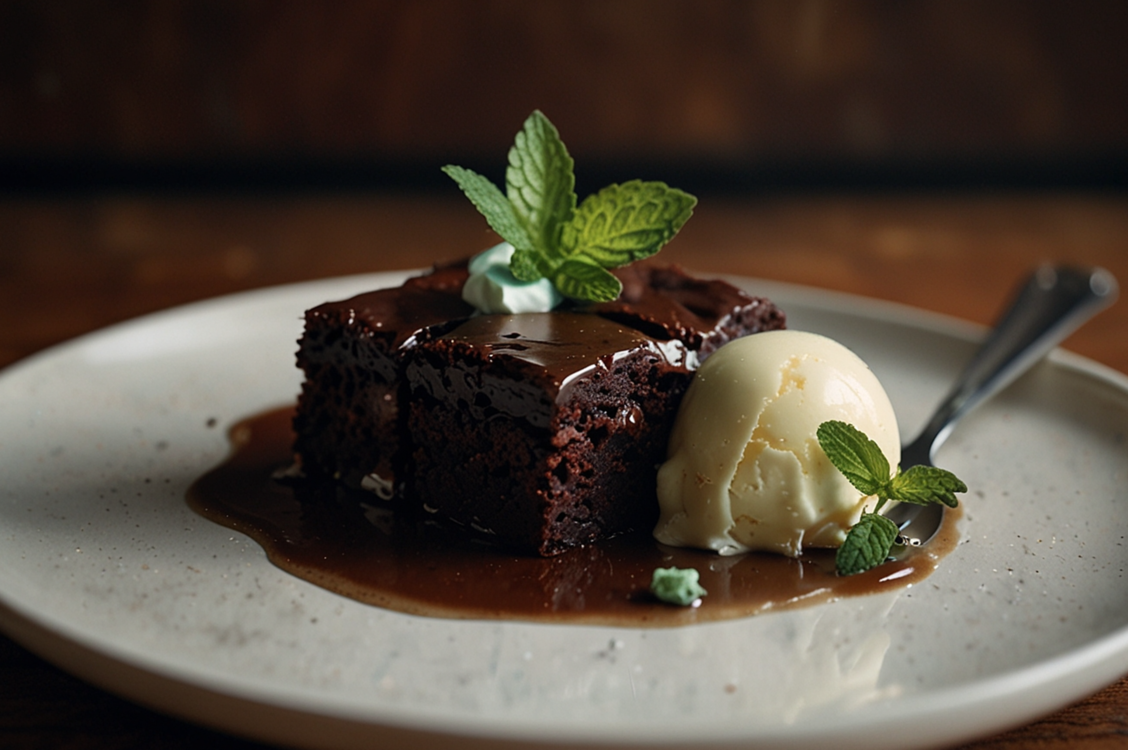 Fudgy brownie with ice cream