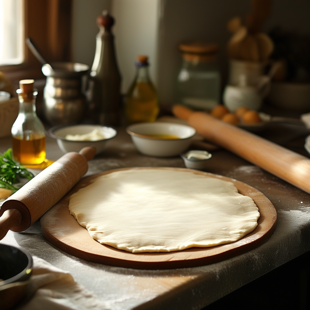 Rolled-out pie crust in a pie dish