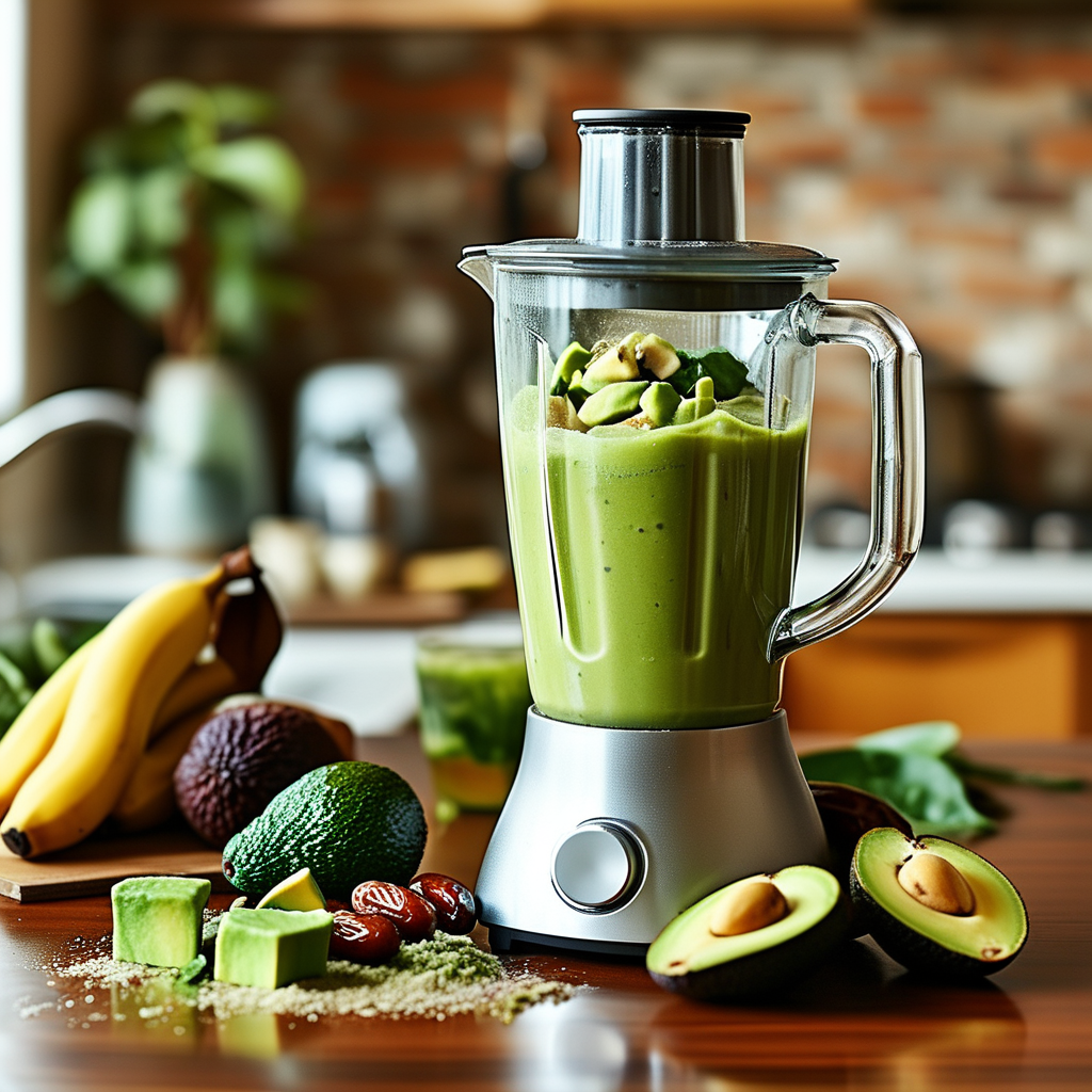 Blender with smoothie ingredients
