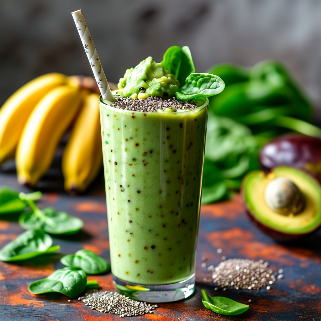 Glass of avocado date banana smoothie
