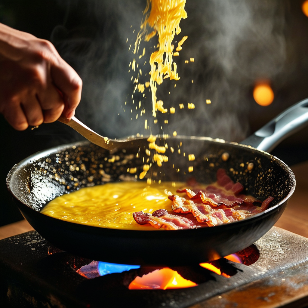 Image showing the roux being made, flour added to bacon drippings in a skillet.