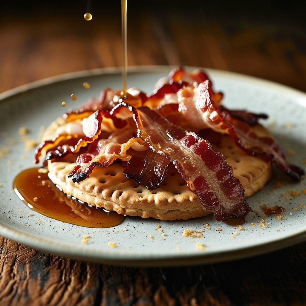Final image, showing the bacon sawmill gravy poured generously over biscuits, creating a mouthwatering presentation.