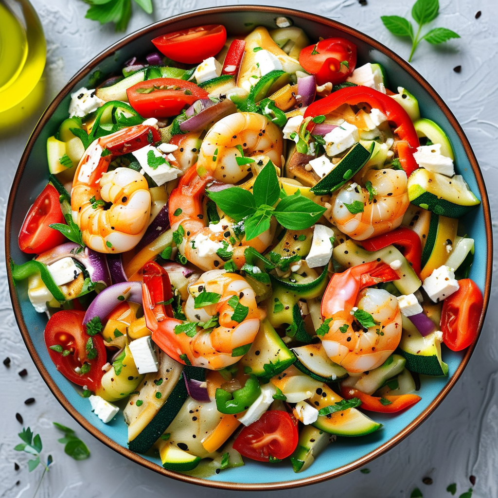 Greek pasta salad with shrimp