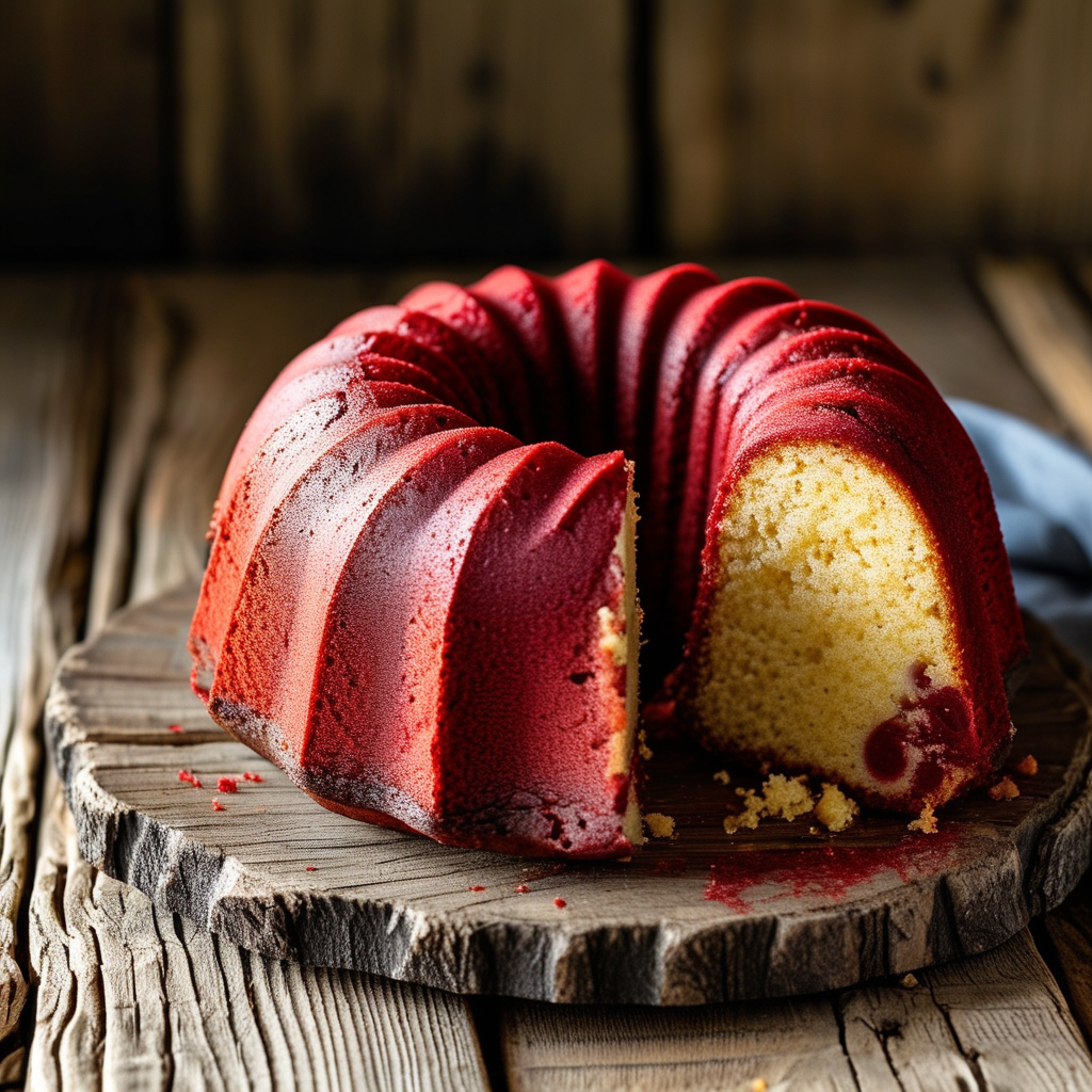 A beautifully styled shot of a whole red velvet dessert