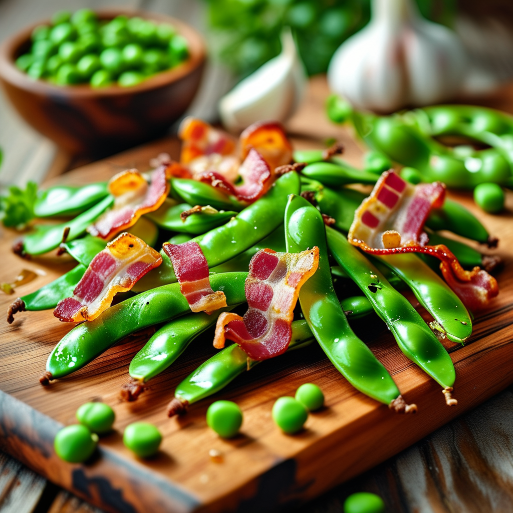 Fresh green beans, garlic, and bacon