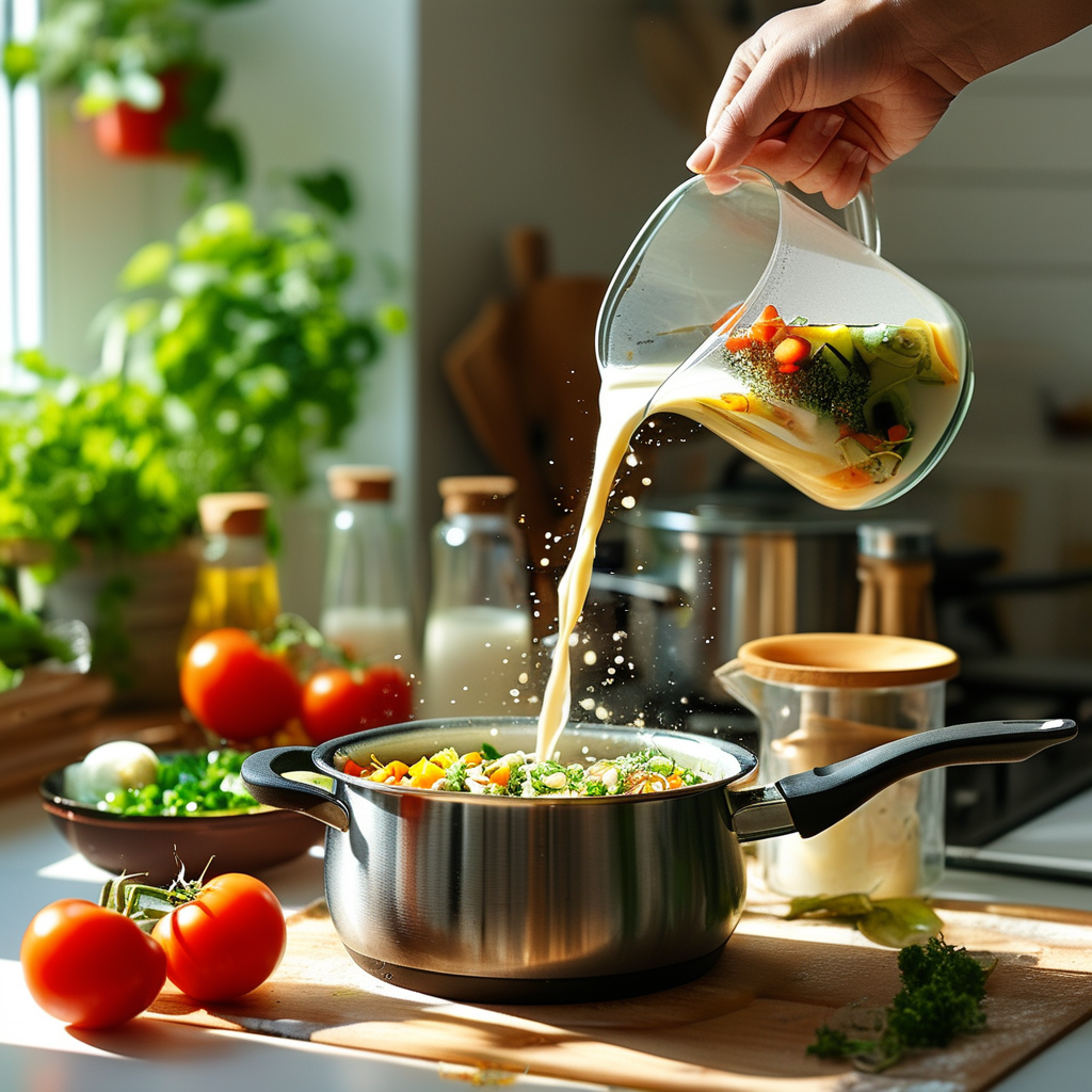 Adding liquids to the pan