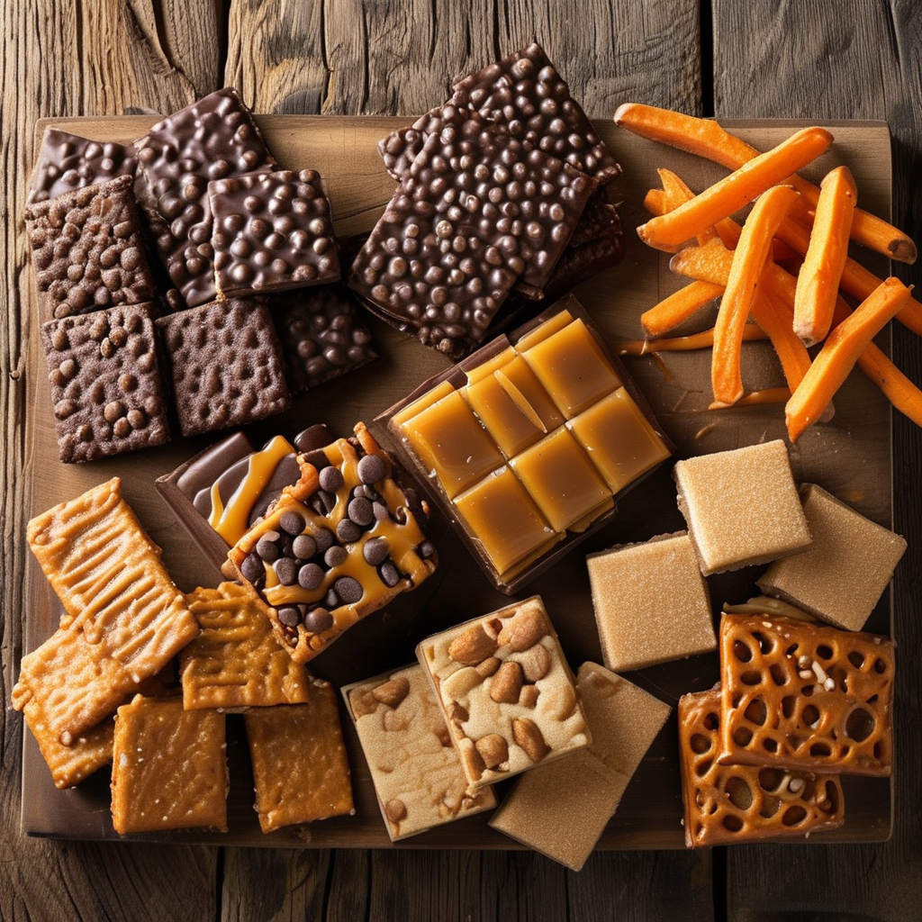 A vibrant display of popular sweet and salty snacks