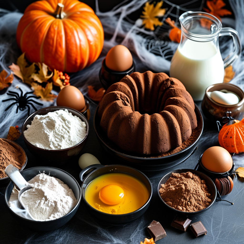 Essential ingredients for chocolate cake