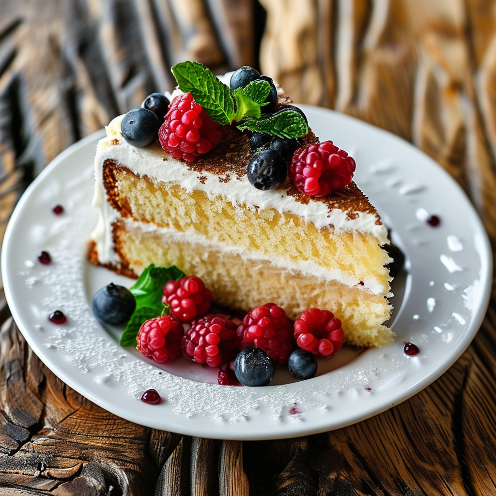 A Slice of Condensed Milk Cake on a Plate
