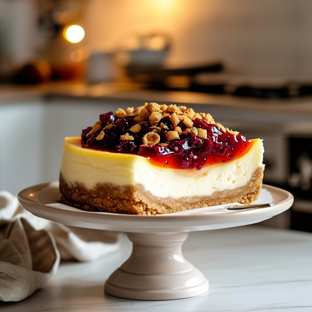 No-Bake Cheesecake with Condensed Milk Slices on a Cake Stand