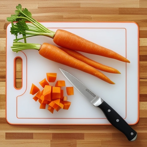 Step-by-step visuals showing the process of chopping carrots, from washing to cutting.