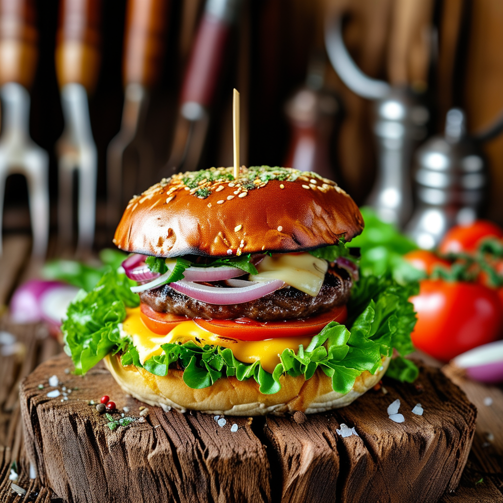 A beautifully arranged BBQ burger