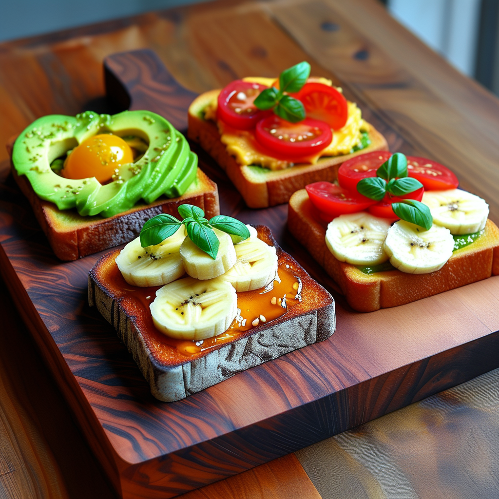 A creative arrangement of three different toast variations