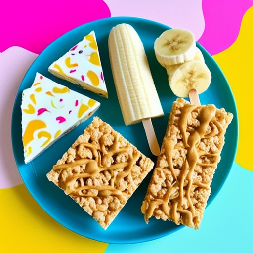 A visually appealing dessert platter that features versatile easy dessert recipes, such as Yogurt Bark, Frozen Banana Pops, and Peanut Butter Rice Krispie Treats.