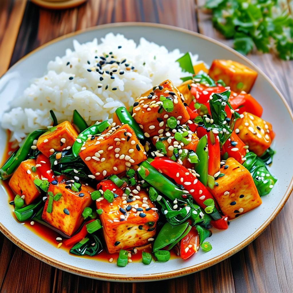 Delicious stir-fry dish on a plate