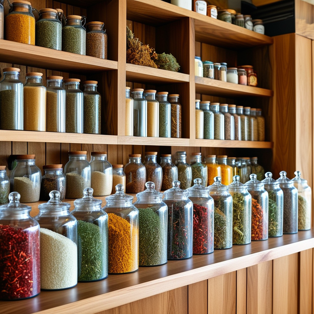 An assortment of various dried herbs in glass jars, illustrating the choices for baking.