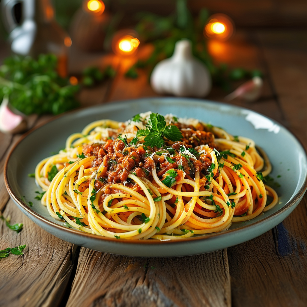 Pasta with garlic-infused sauce