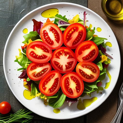 Tomato slices arranged on a salad