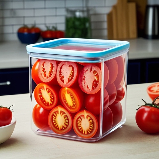 Airtight container storing tomato slices