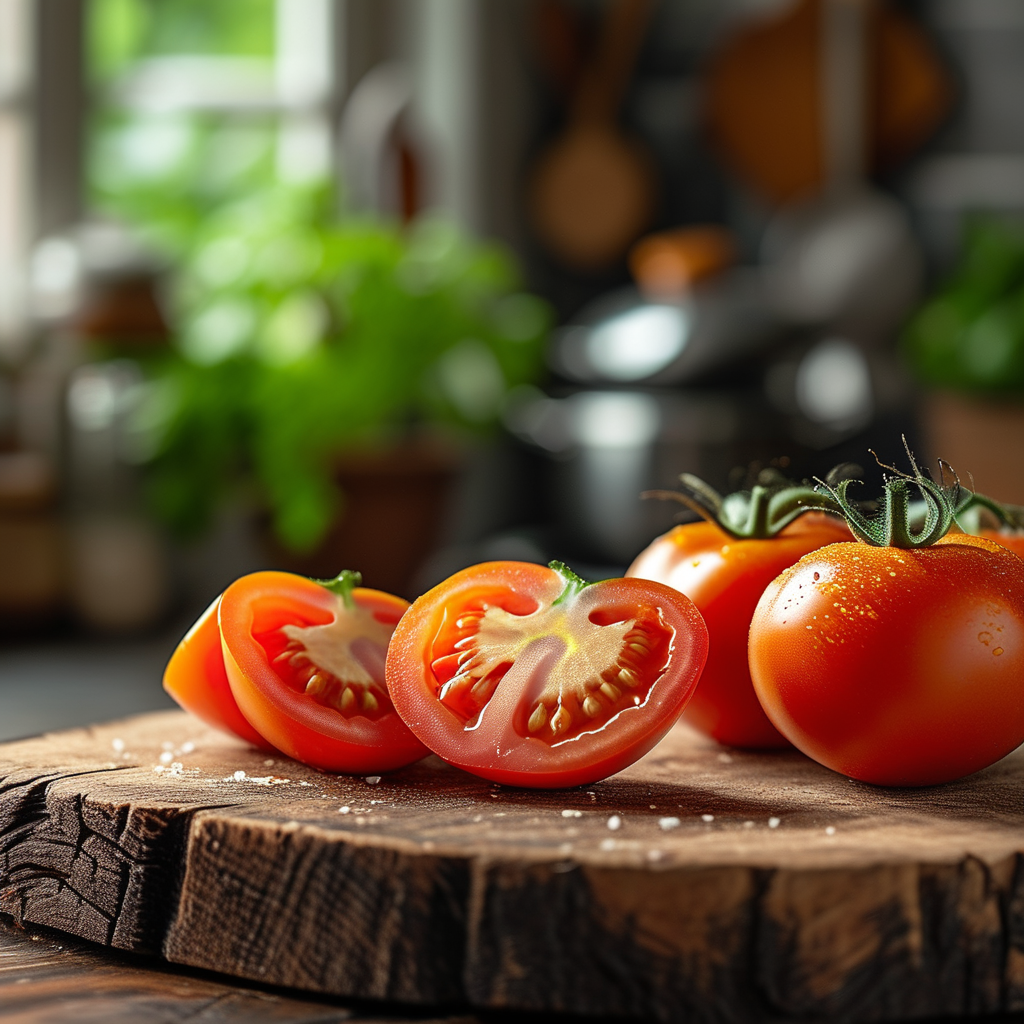 Sliced Tomatoes on a Wooden Cutting Board