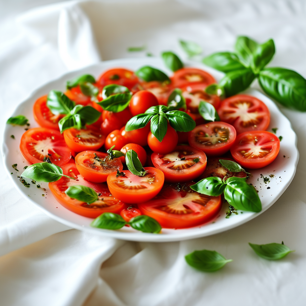 Plate of Sliced Tomatoes with Fresh Herbs