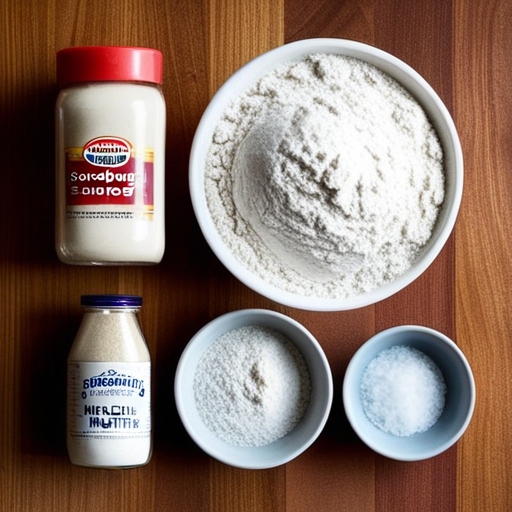A clean and organized display of all ingredients needed for making English muffins.