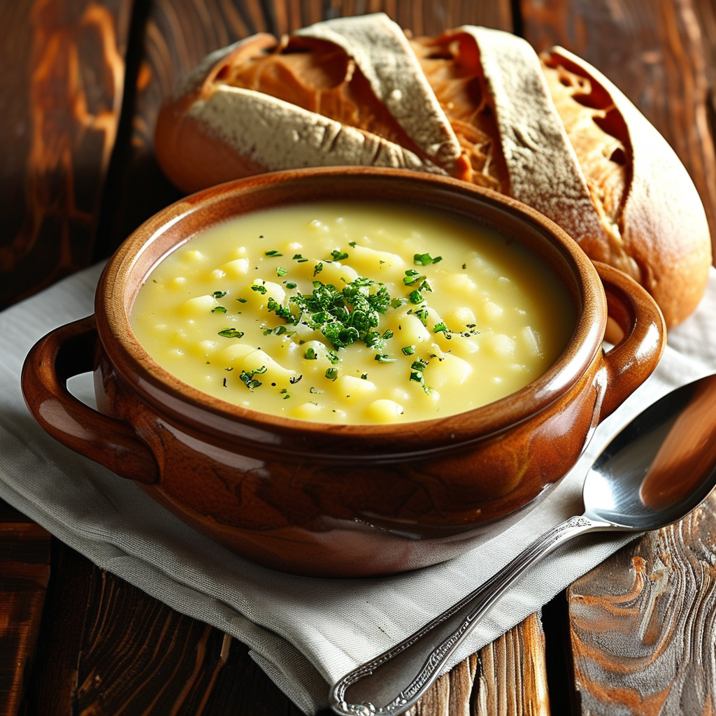 Delicious potato soup with bread