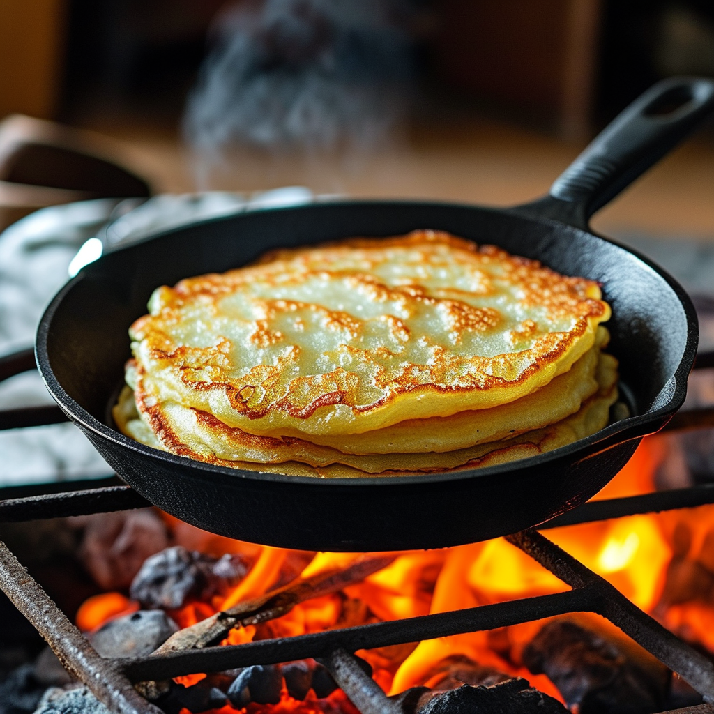 Cast iron skillet with crispy hash browns