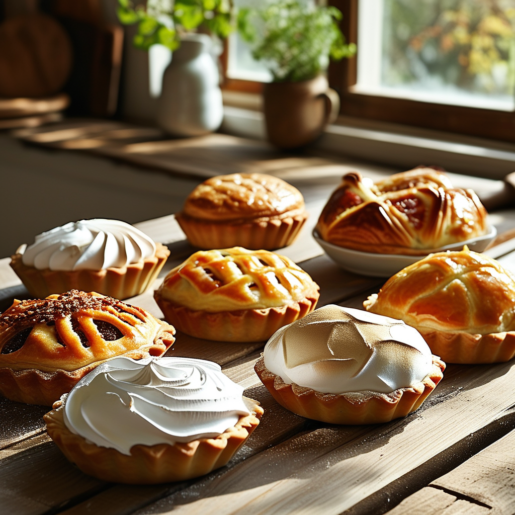 An inviting spread of both pie crust and puff pastry on a wooden table, showcasing their textures and colors.