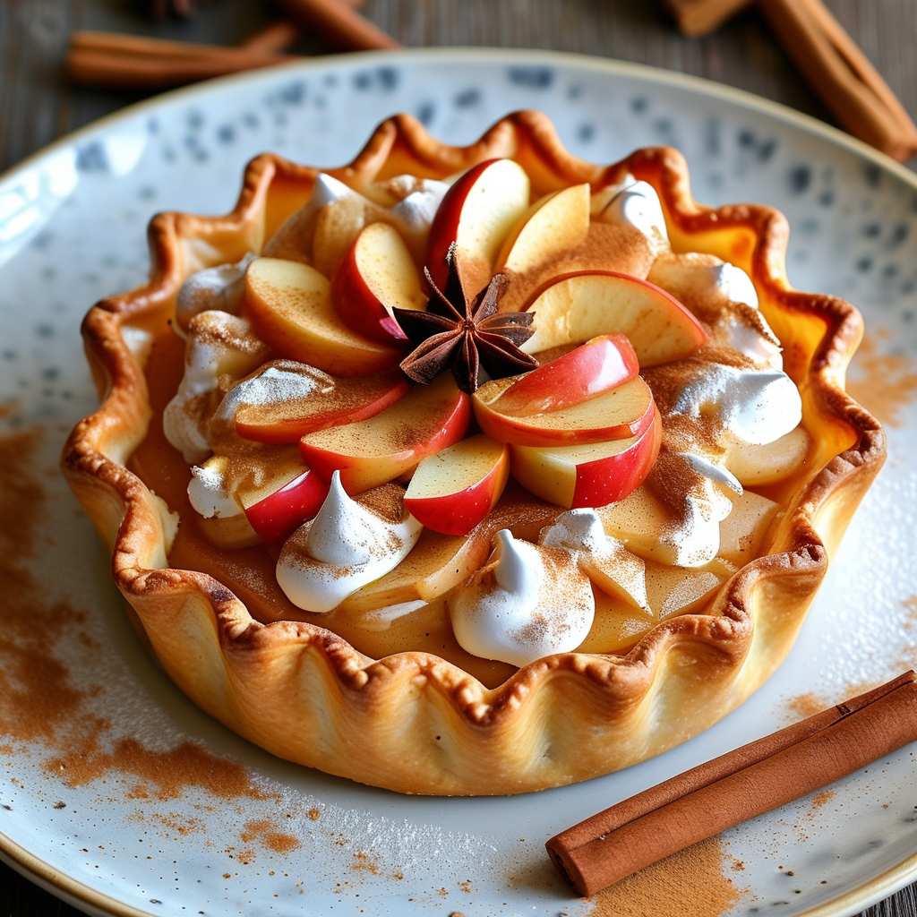 A beautifully plated dish of an Easy Apple Pie made with puff pastry, showcasing its golden-brown top with fresh apple slices and a sprinkle of cinnamon.