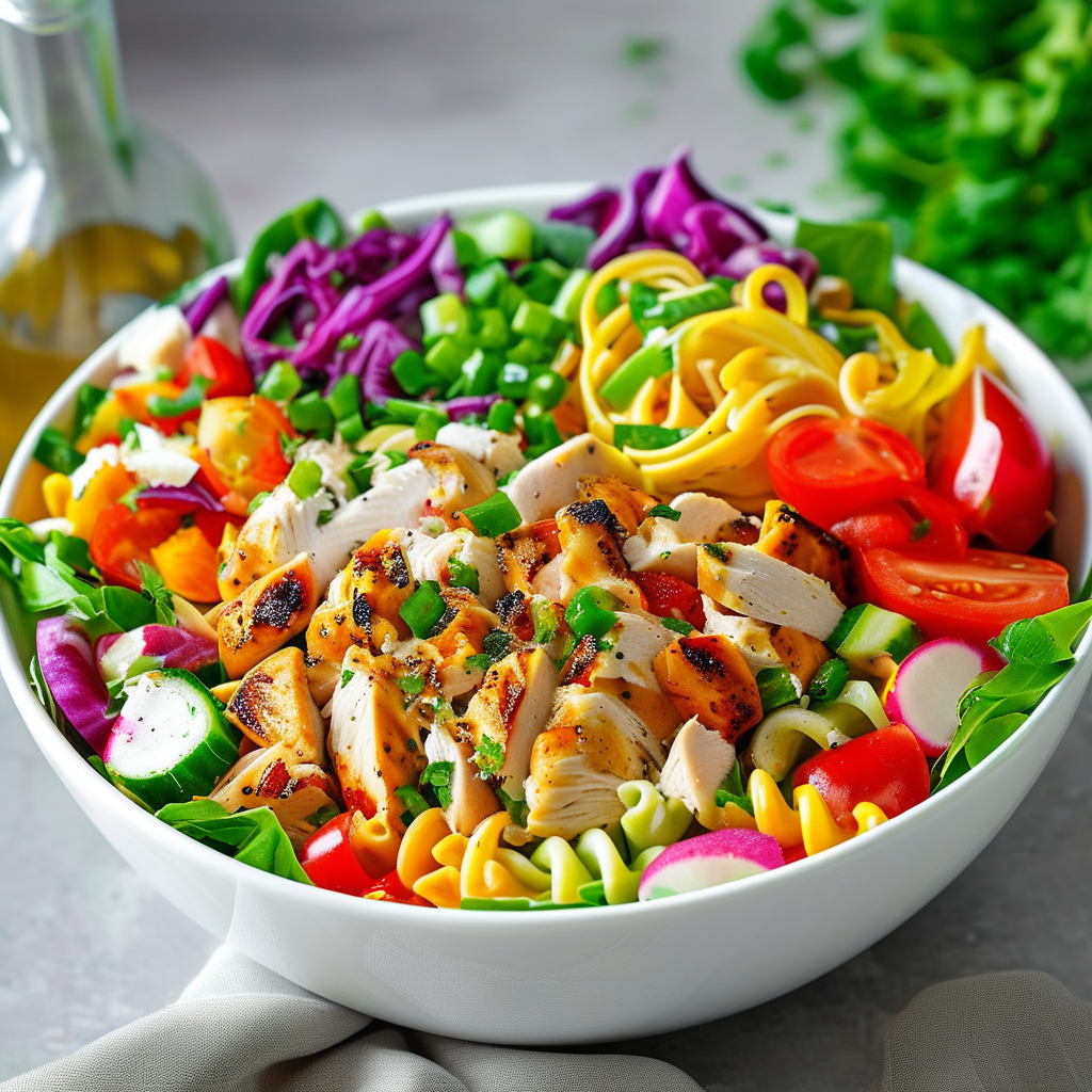 Colorful Chicken Club Pasta Salad