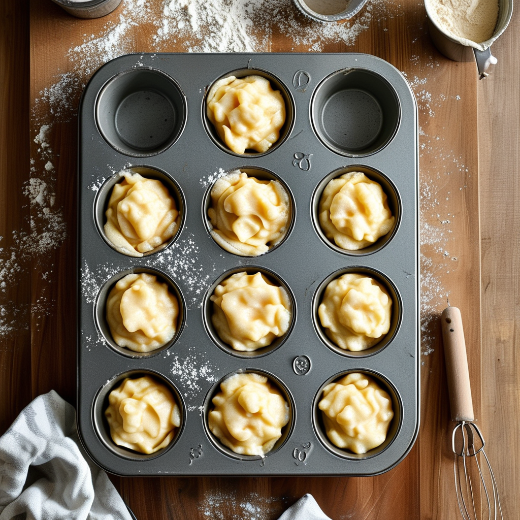 Muffin batter in tin ready to bake