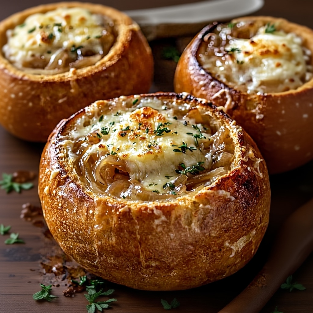 Creamy French Onion Soup in Sourdough Bread Bowls 1 French Onion Soup Sourdough Bowls: The Ultimate Recipe