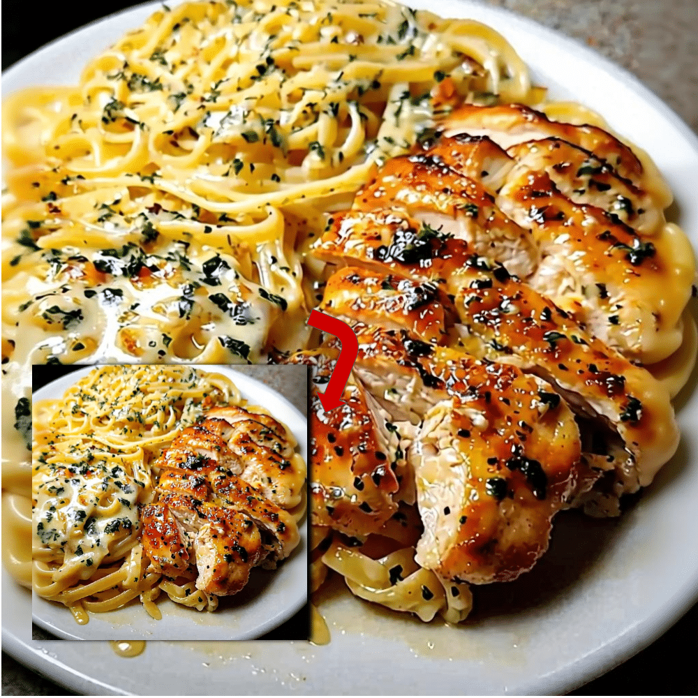 Creamy Garlic Parmesan Cheddar Chicken Linguine