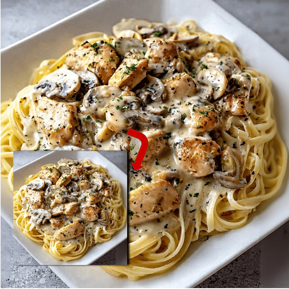 Easy Creamy Garlic Chicken Mushroom Pasta Recipe