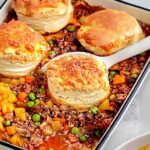 Easy Ground Beef Pot Pie with Flaky Biscuits
