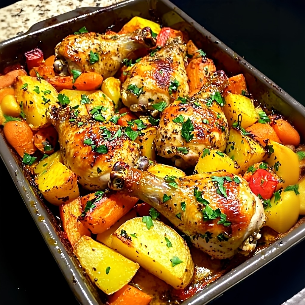 Easy Roasted Chicken Drumsticks Carrots Potatoes