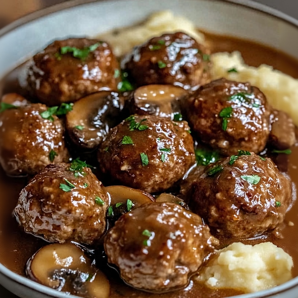 Easy Salisbury Steak Meatballs Mushroom Gravy Recipe