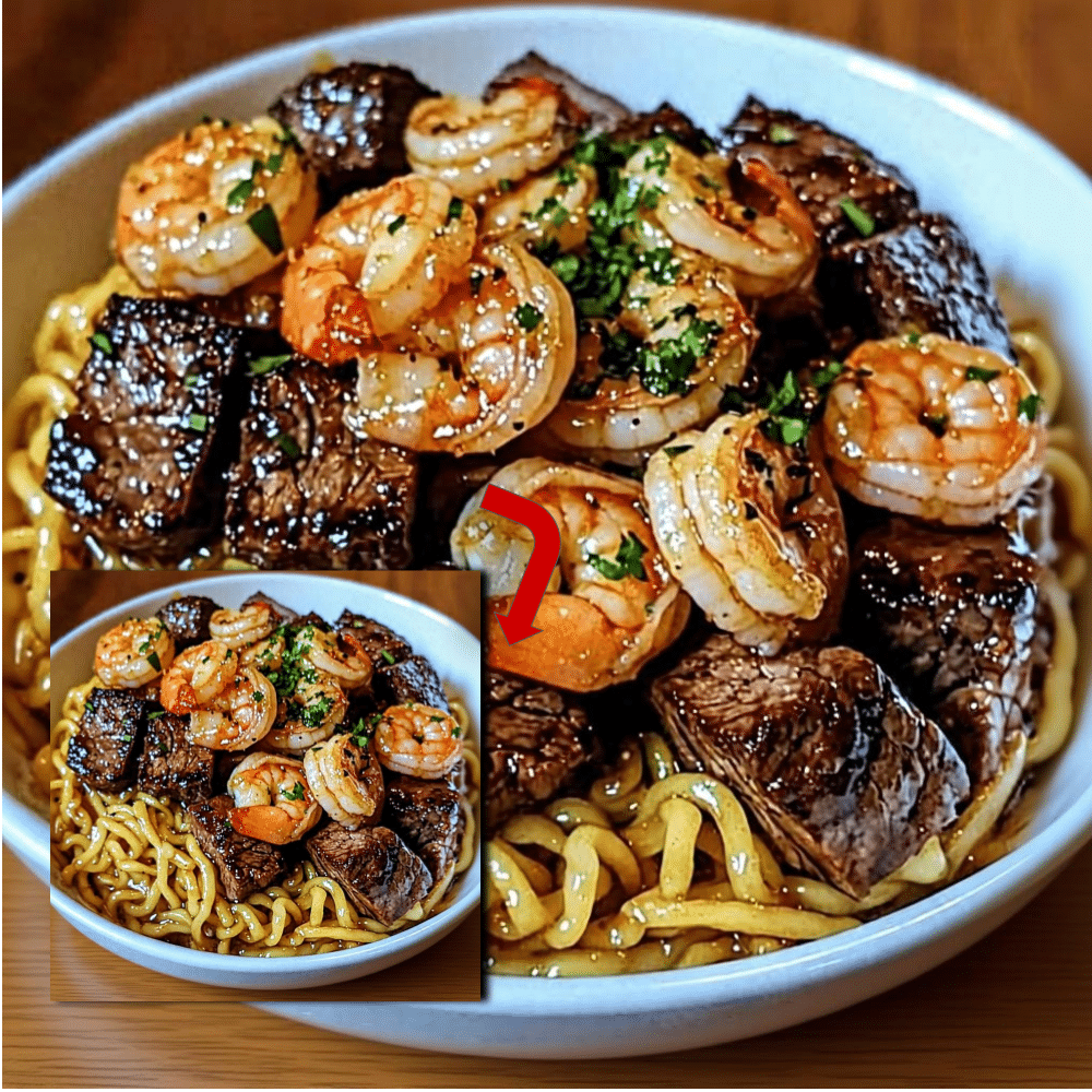 Best Surf Turf Garlic Noodles (Steak & Shrimp Recipe)