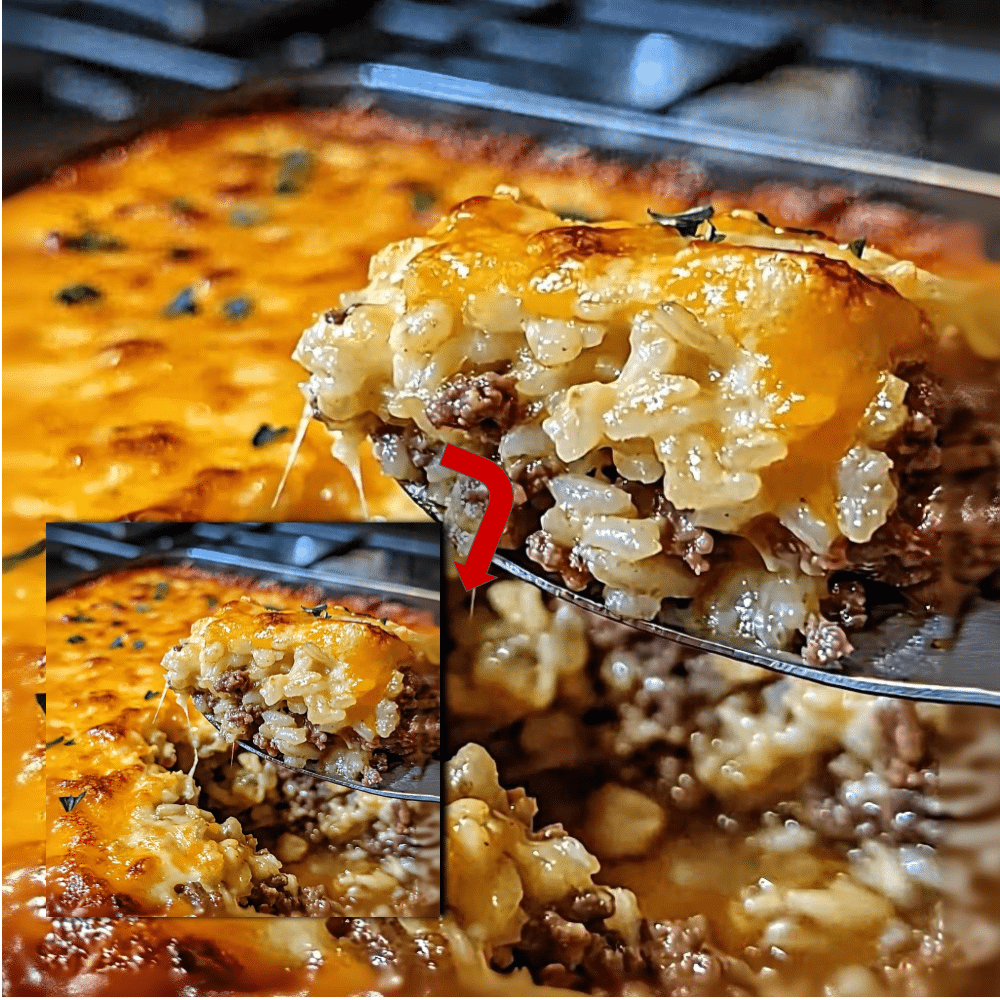 Easy Cheddar Beef and Rice Casserole