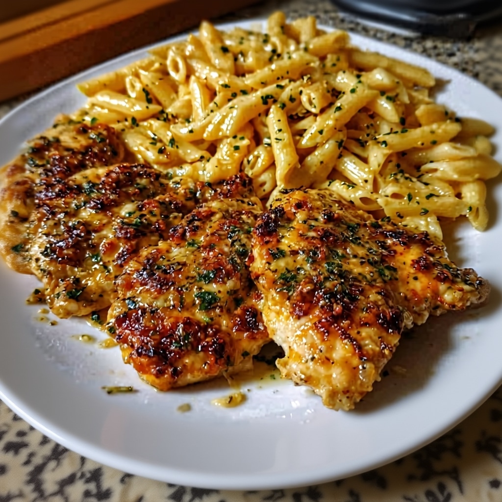 Easy Cheddar Parmesan Garlic Chicken Pasta Recipe