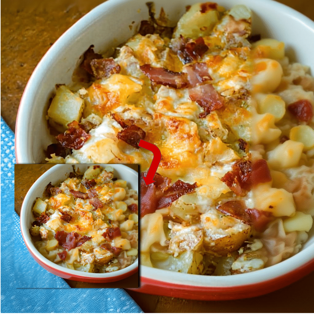 Easy Cheesy Potato Pasta Bake with Bacon