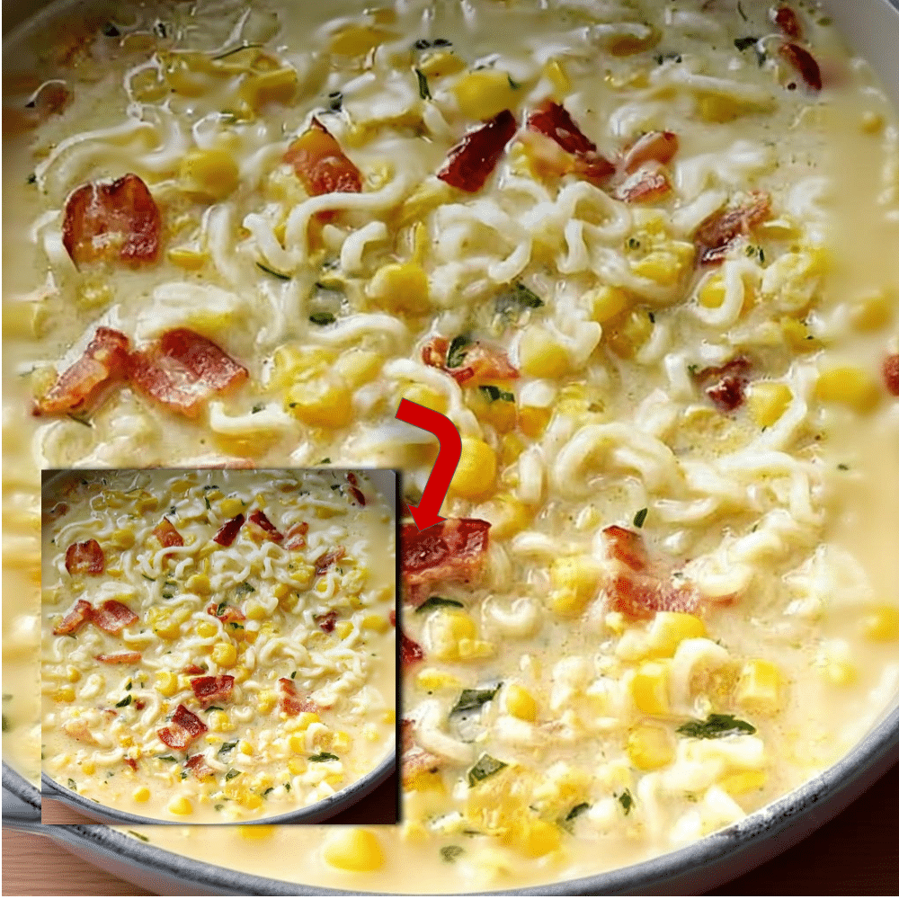 Easy Creamy Corn Bacon Noodle Soup Recipe