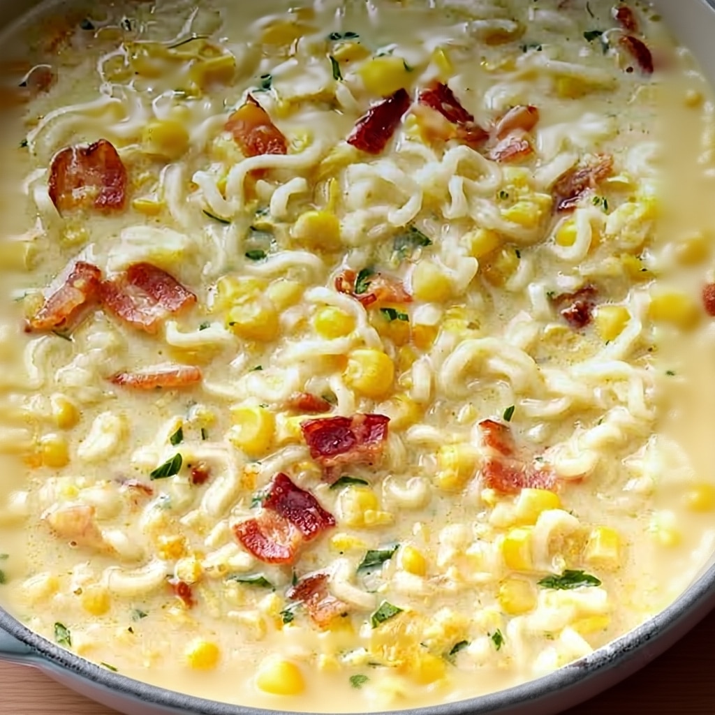 Easy Creamy Corn Bacon Noodle Soup Recipe
