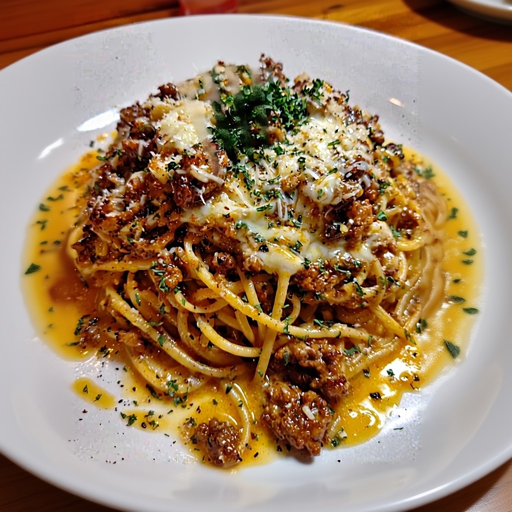 Creamy Garlic Butter Spaghetti Beef Recipe