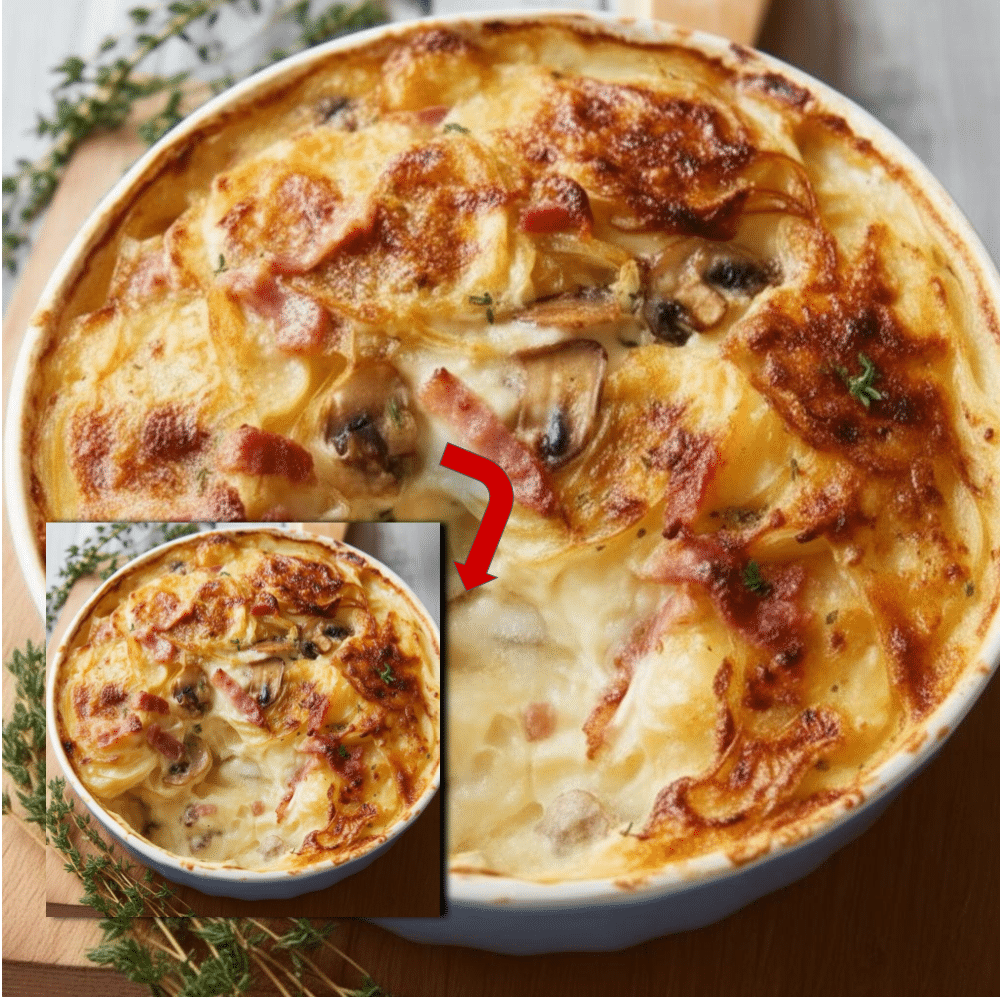 Creamy Potato Mushroom Bacon Gratin Recipe
